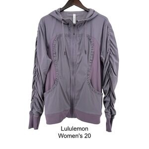 Lululemon Hooded Define Jacket Nulu Ruched Sleeve Ruffle Purple Grey Size 20
